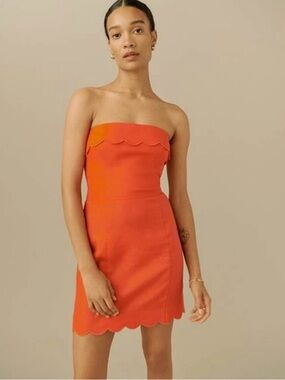 Reformation Strapless Scallop-Trim Mini Dress in Orange